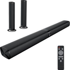 Sound Bar for Smart TV, Soundbar with Bluetooth/ARC/Opt/AUX Connect, Auto Volume Boost, 3 Equalizer Modes, 2 in 1 Detachable Soundbar for TV/PC/Gaming/Projectors